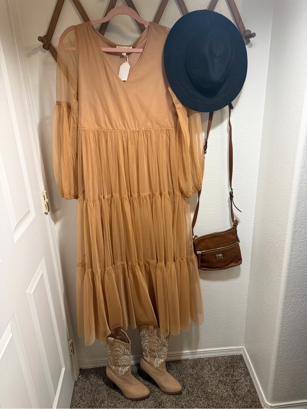 Listicle Mustard/Tan Tiered Maxi Dress